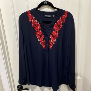 NY&CO Black Blouse with Red Flowers, Women’s XL